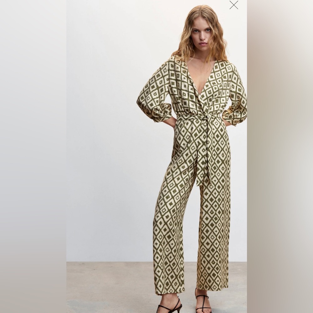 NWT MANGO geometric print jumpsuit with bow